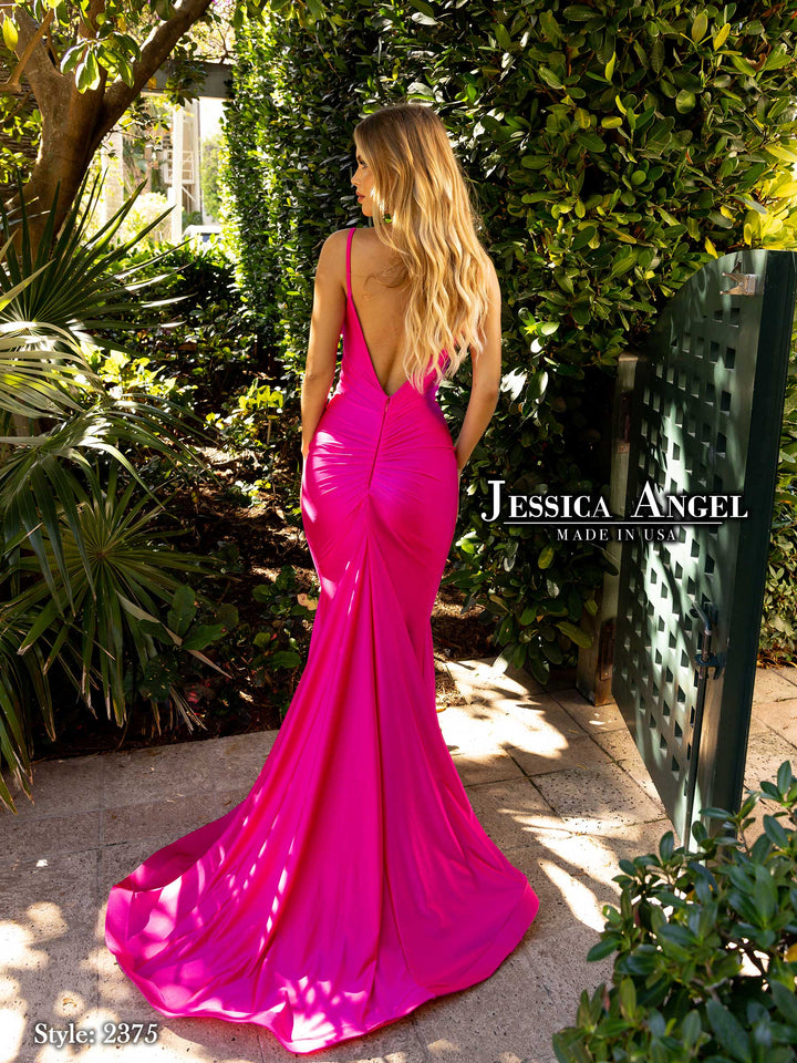 Jessica Angel 2375 cowl neck mermaid gown back view