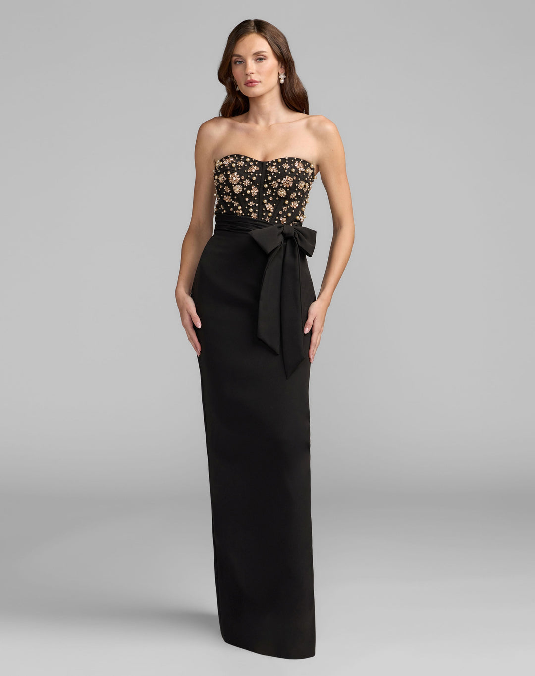 Mac Duggal 2395 Strapless Rhinestone Embellished Gown With Bow