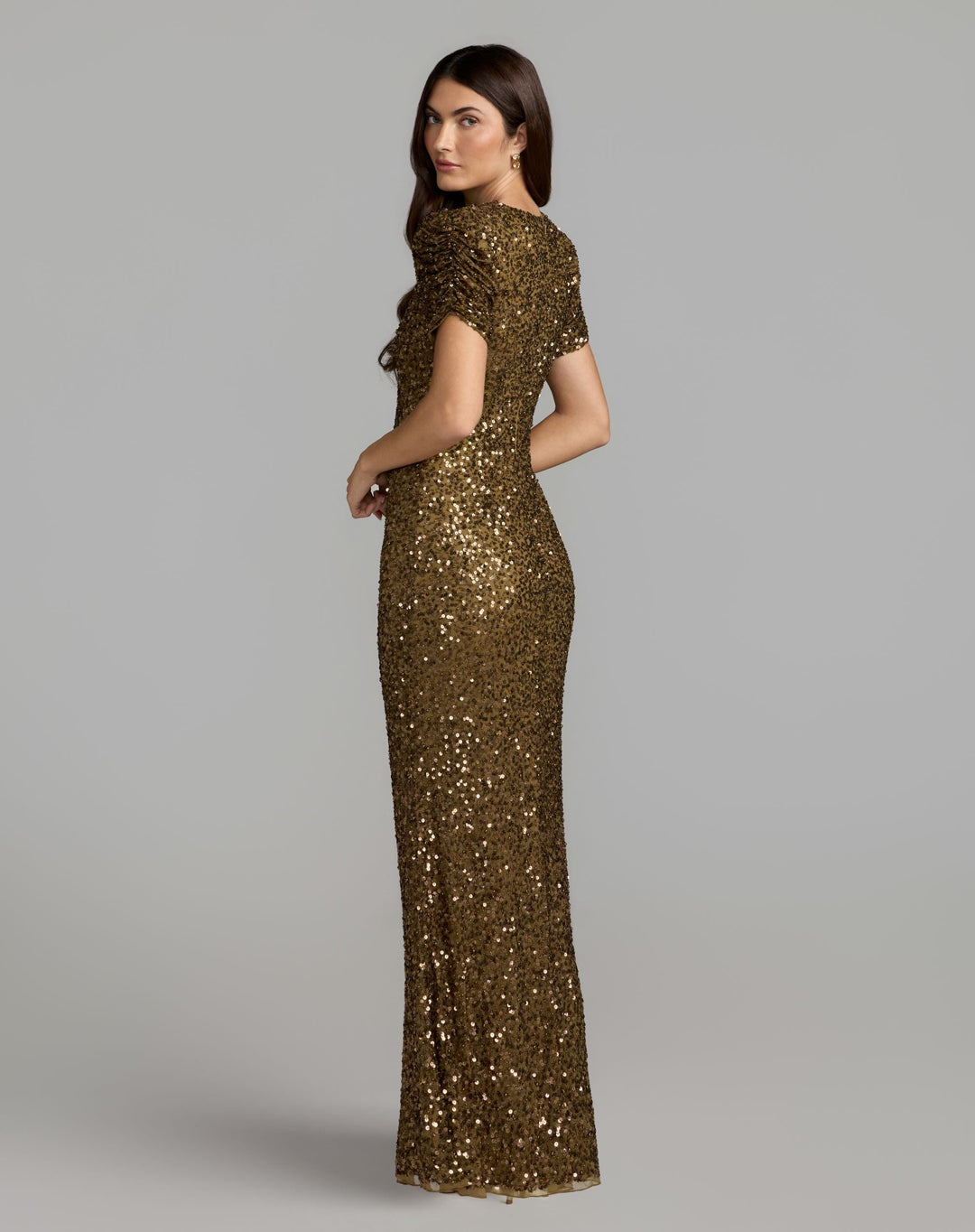 Mac Duggal 24003 Gathered Short Sleeve Embellished Gown
