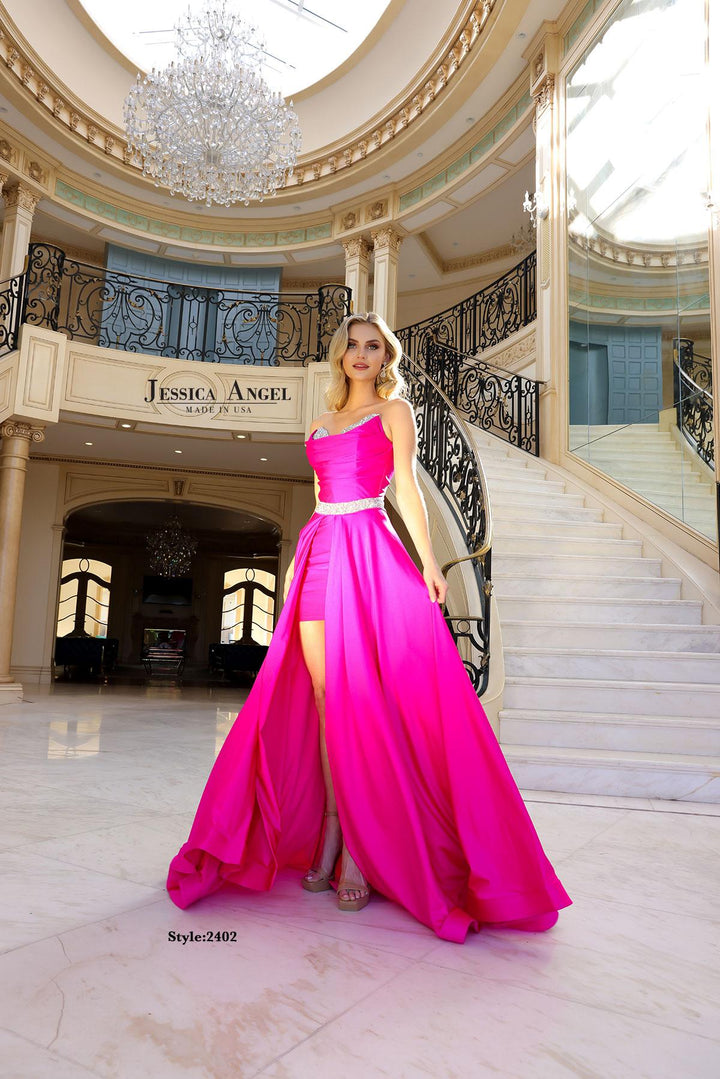 Jessica Angel 2402 strapless crystal belt jersey gown alternate view 3
