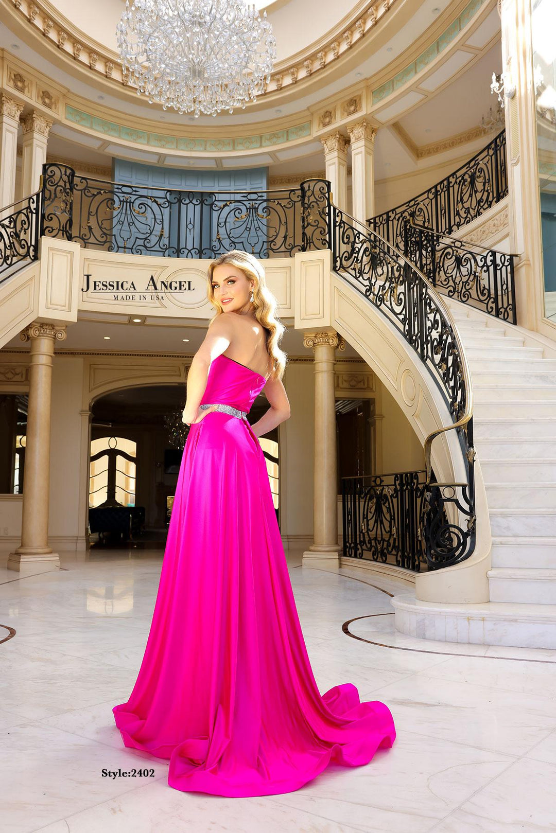 Jessica Angel 2402 strapless crystal belt jersey gown alternate view 4
