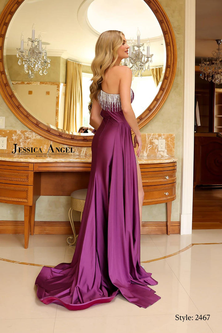 Jessica Angel 2467 strapless crystal fringe jersey gown alternate view 3