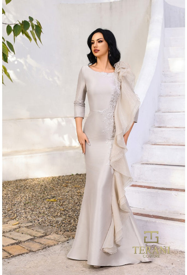 Terani 252M5353 Bateau Long Sleeve Fitted Mermaid Dress