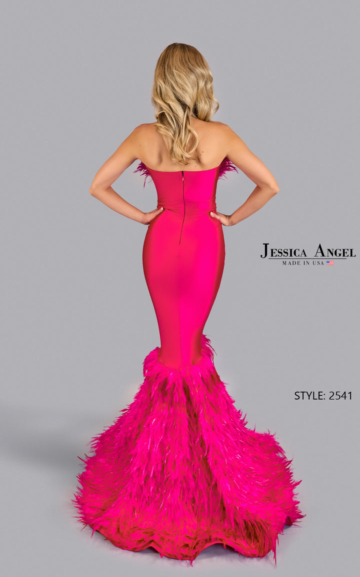 Jessica Angel 2541 strapless feather mermaid gown back view