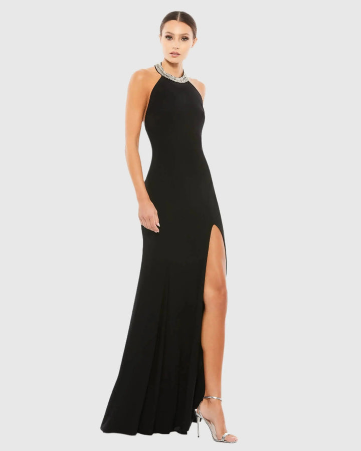 Mac Duggal 25572 Beaded Halter Jersey Gown