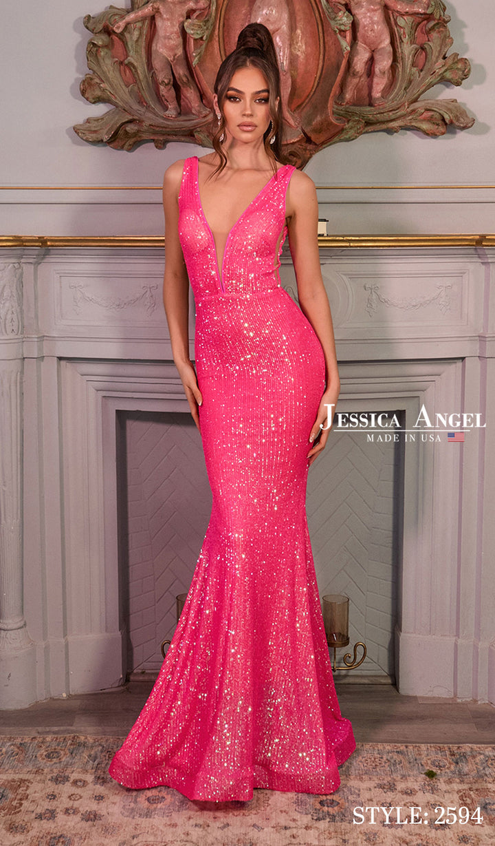 Jessica Angel 2594 sequin mermaid gown front view 2