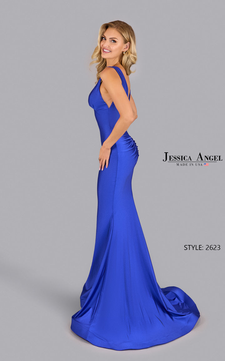 Jessica Angel 2623 V-Neck Low Back Jersey Mermaid Gown view 10