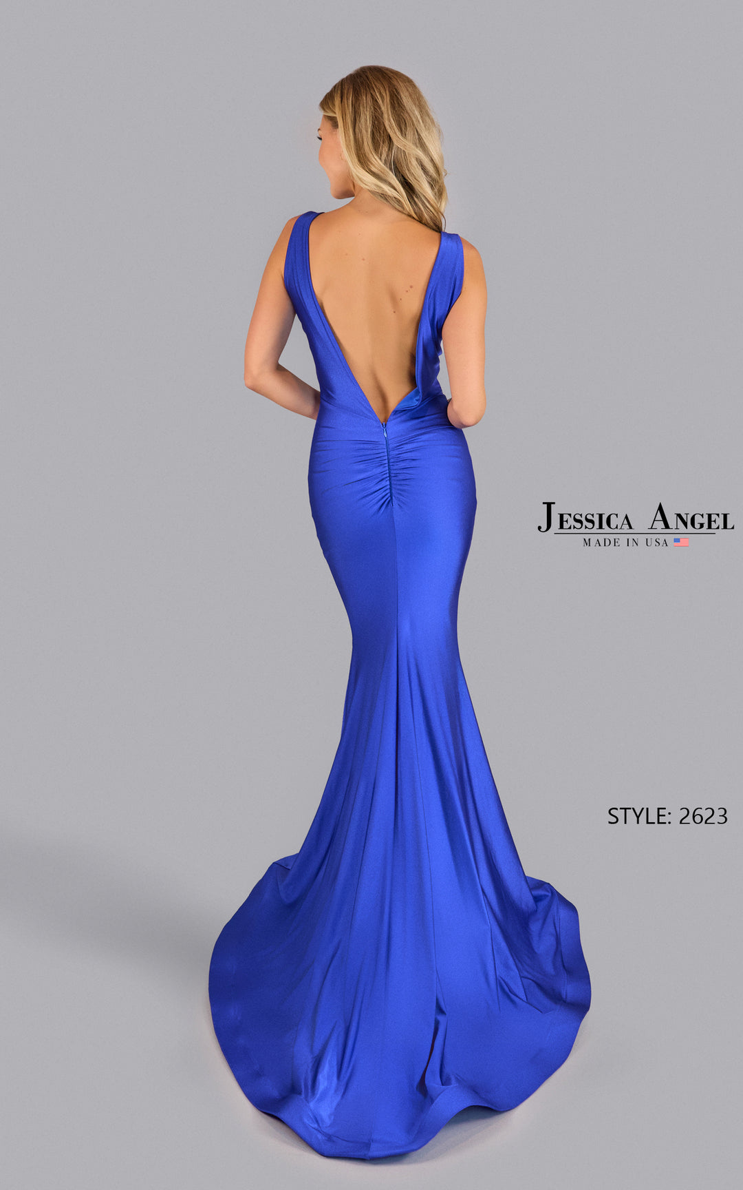 Jessica Angel 2623 V-Neck Low Back Jersey Mermaid Gown view 9