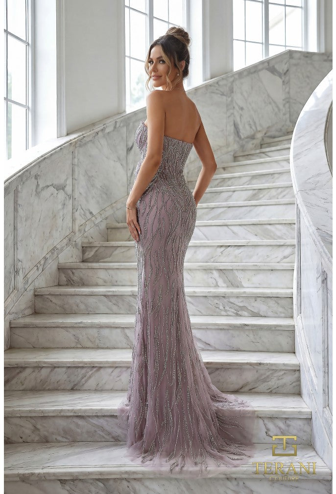Terani 262GL7180 Strapless Sweetheart Sleeveless Structured Fitted Bodice Dress