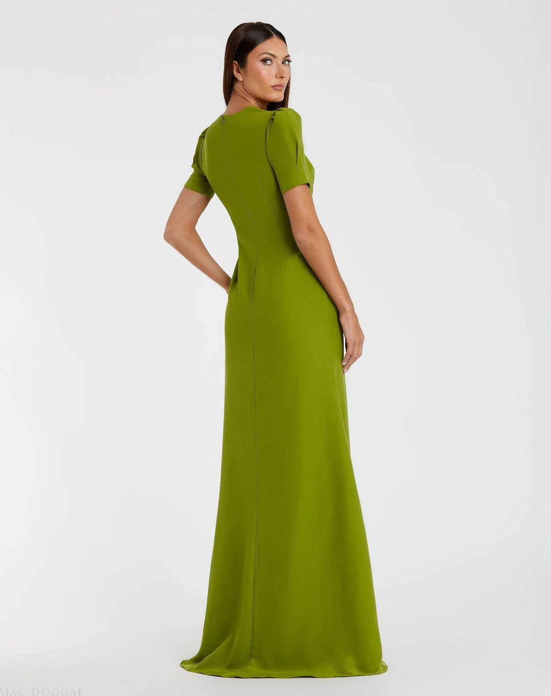 Mac Duggal 2630 Plunge Neck Puff Sleeve Cut Out Gown