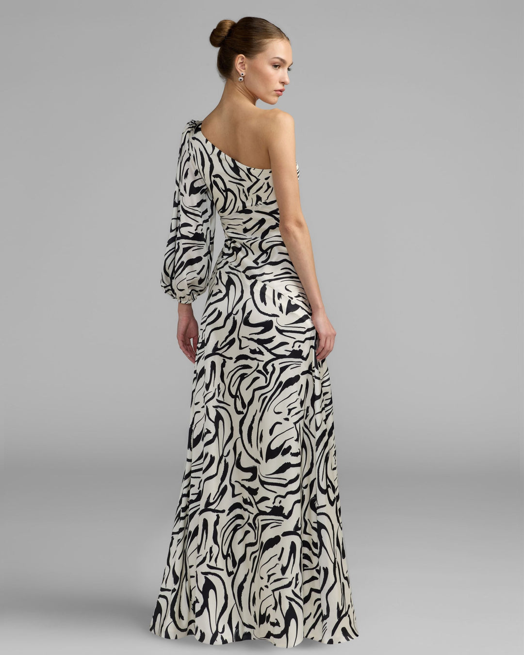 Mac Duggal 2634 One Sleeve Floral Print Charmeuse Dress With Slit