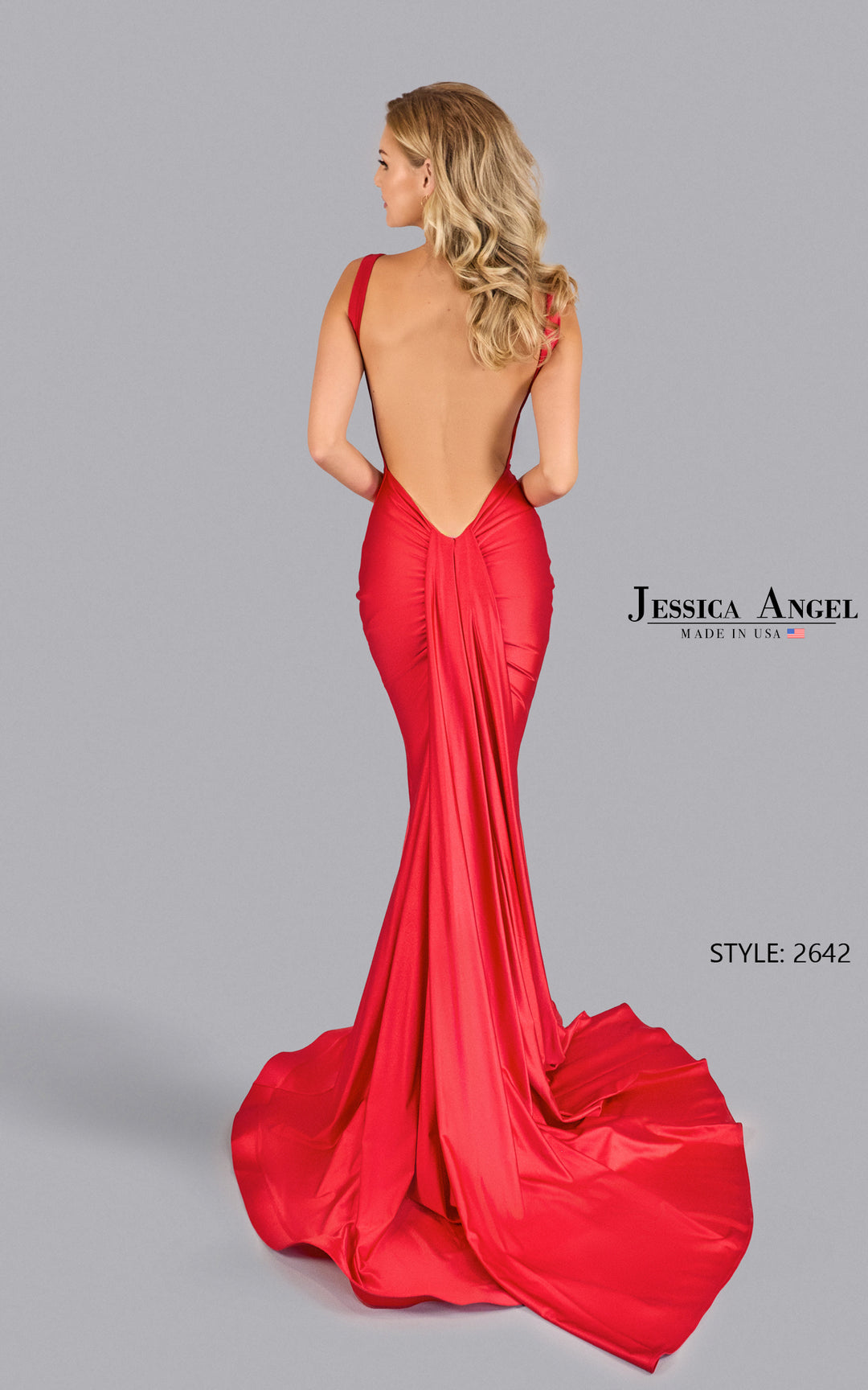 Jessica Angel 2642 drape train mermaid gown back view