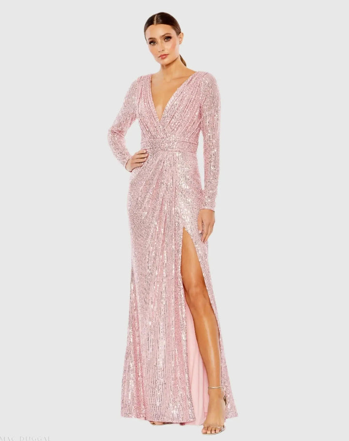 Mac Duggal 26490 Sequined Long Sleeve Gown