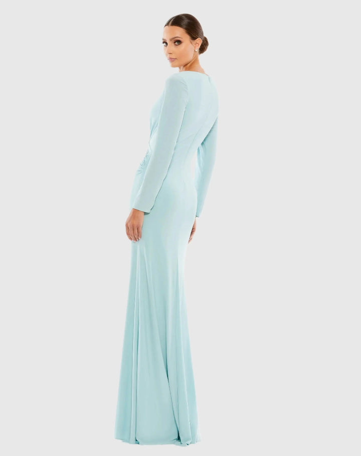 Mac Duggal 26573 Long Sleeve Ruched Jersey V-Neck Gown
