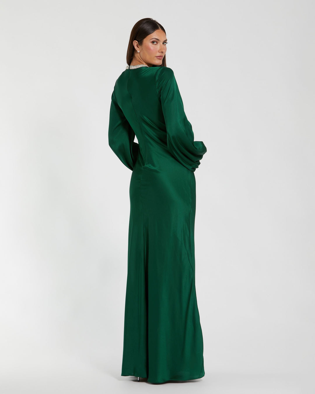 Mac Duggal 26575 Satin Long Blouson Sleeve Evening Gown