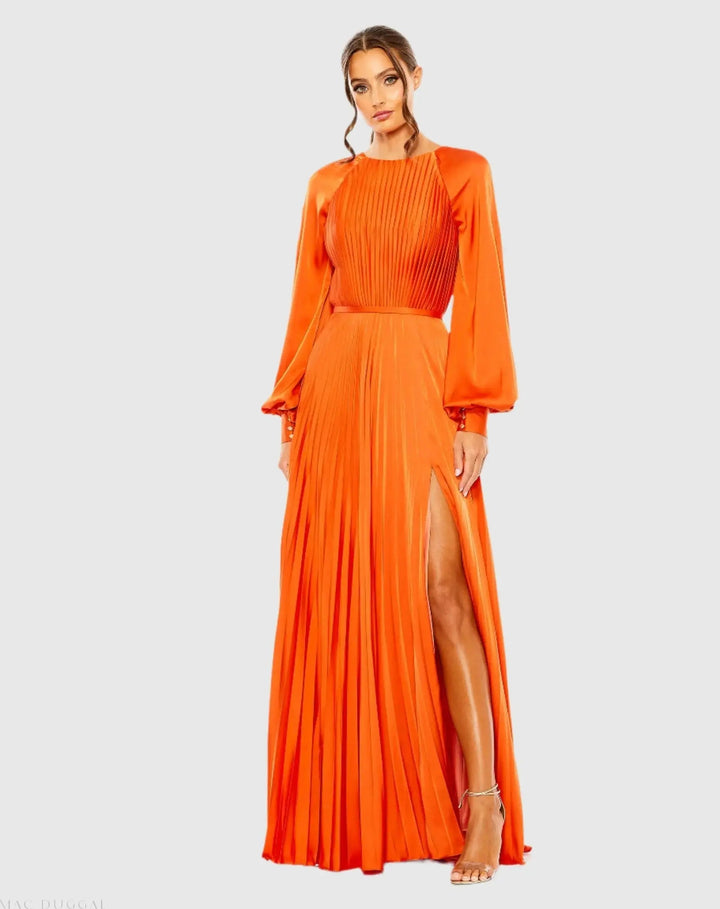 Mac Duggal 26590 High Neck Pleated Long Sleeve