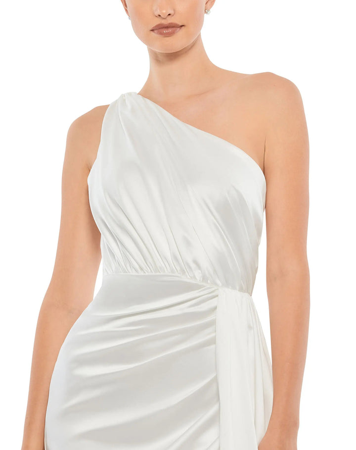 Mac Duggal 26654 Gathered One Shoulder Satin Faux Wrap Gown