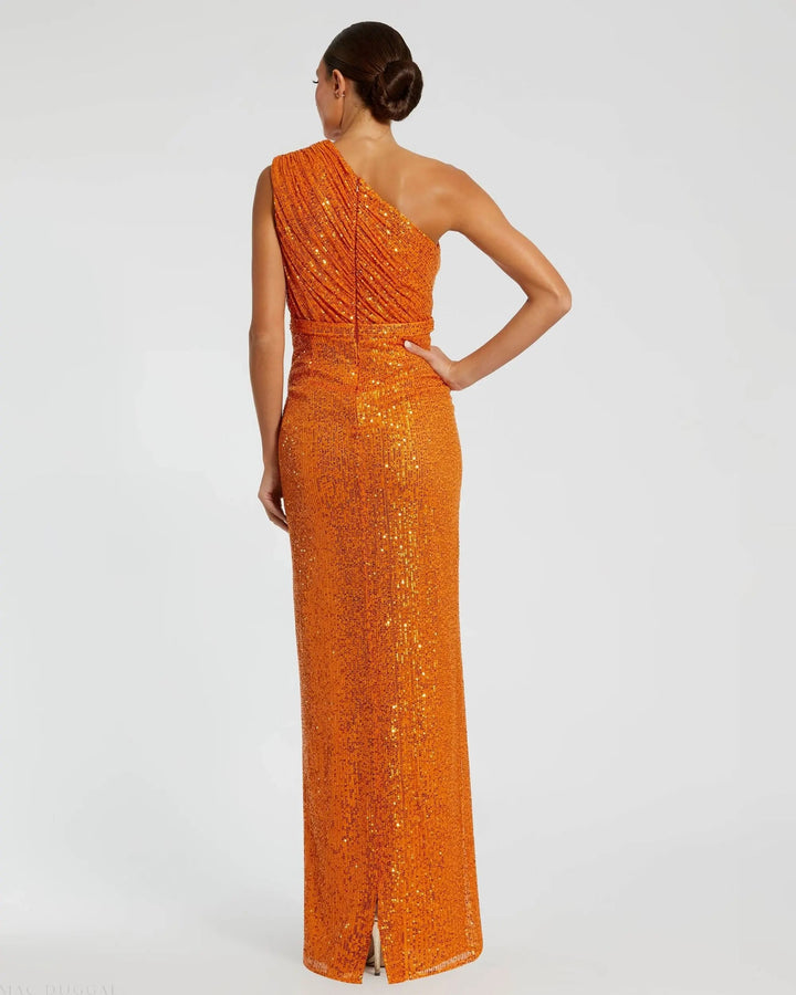 Mac Duggal 26694 Sequined Ruched One Shoulder Gown
