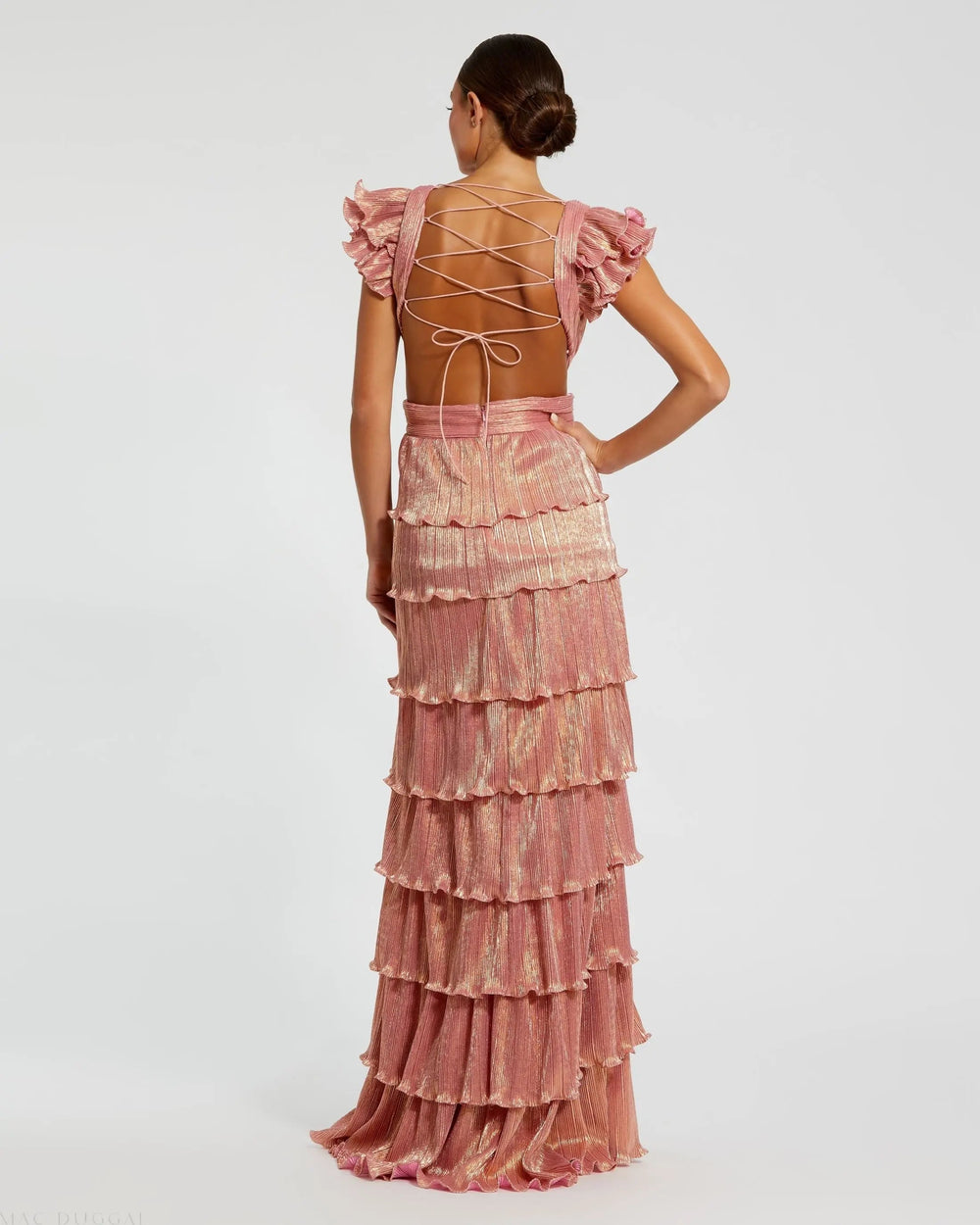 Mac Duggal 26740 Ruffle Tiered Criss Cross Lace Up Gown