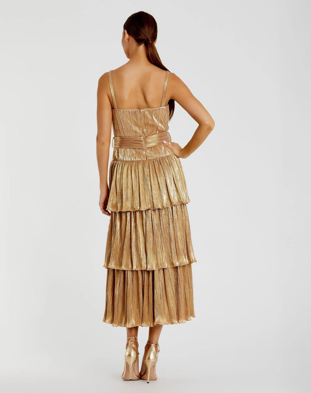 Mac Duggal 27062 Gold Ruffle Tiered Buckle Detail Dress