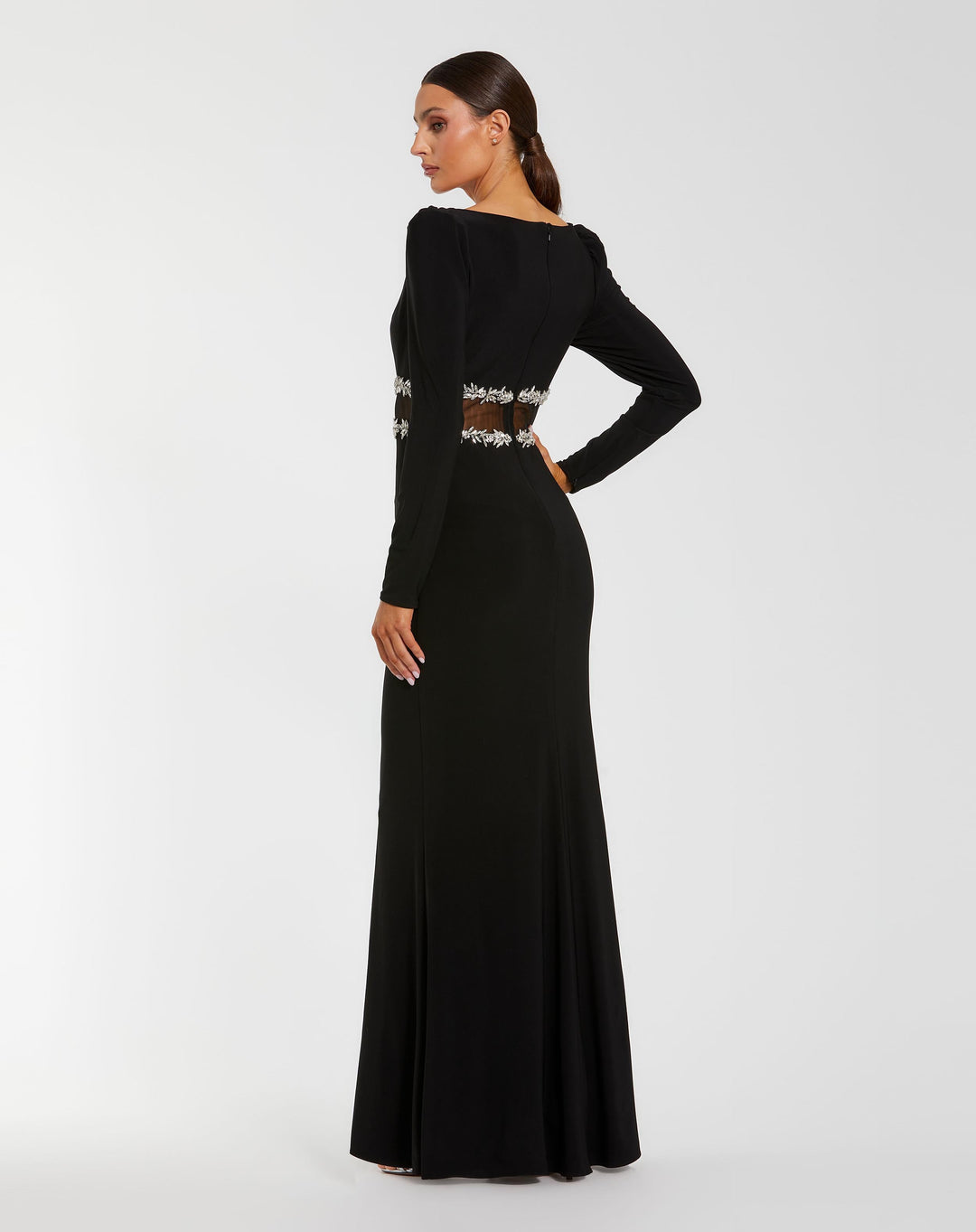Mac Duggal 27695 Black Long Sleeve Jersey Gown With Jewel Detail