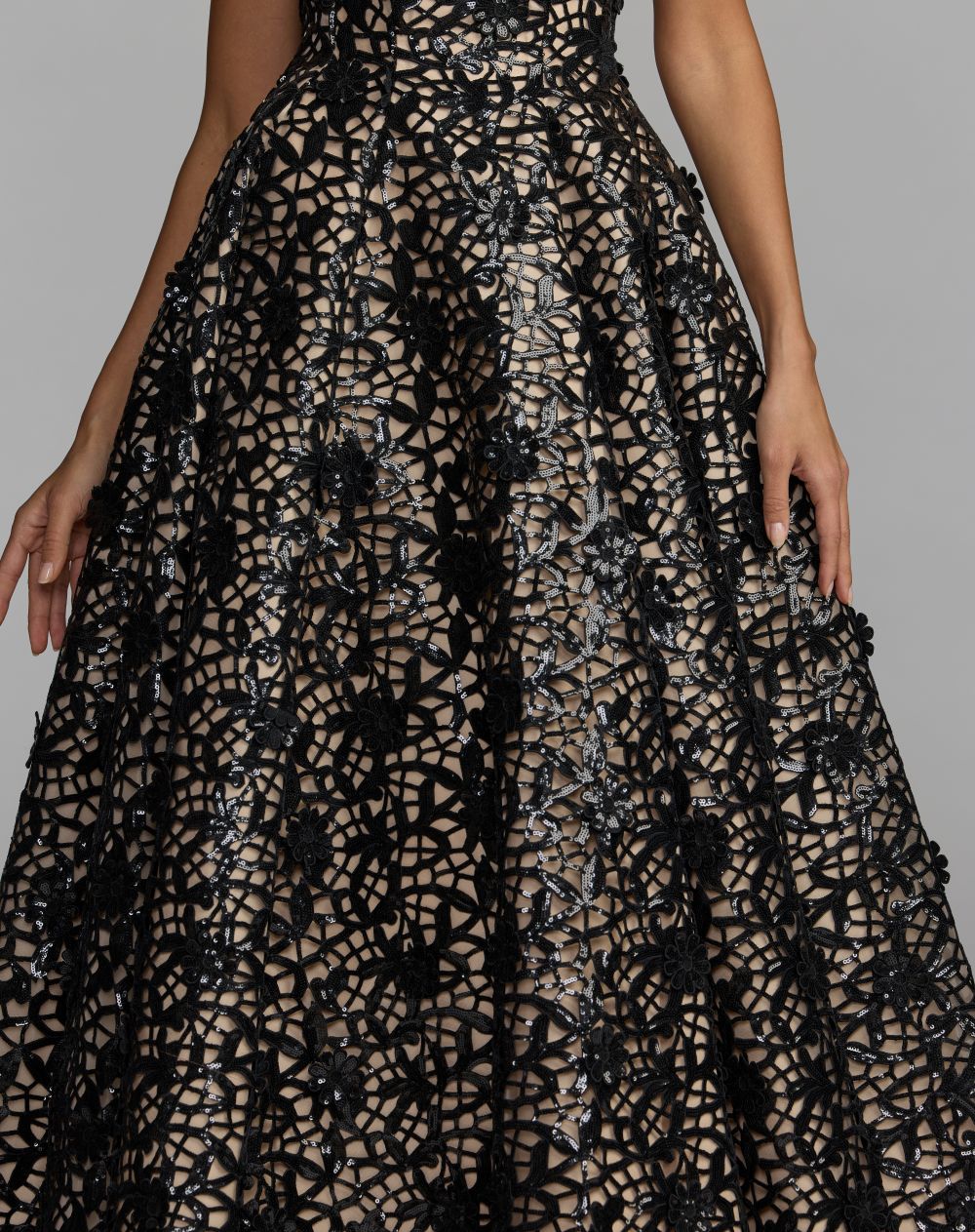 Mac Duggal 27809 Sequin Floral Lace Strapless Ball Gown
