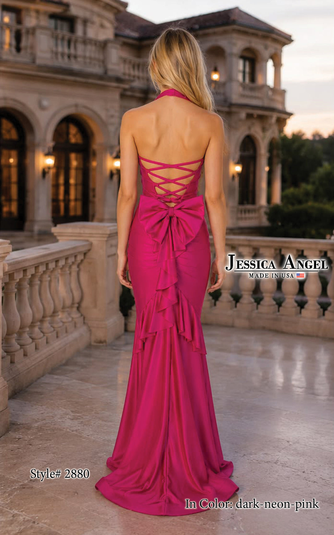 Jessica Angel 2880 lace-up bow back gown back view 2