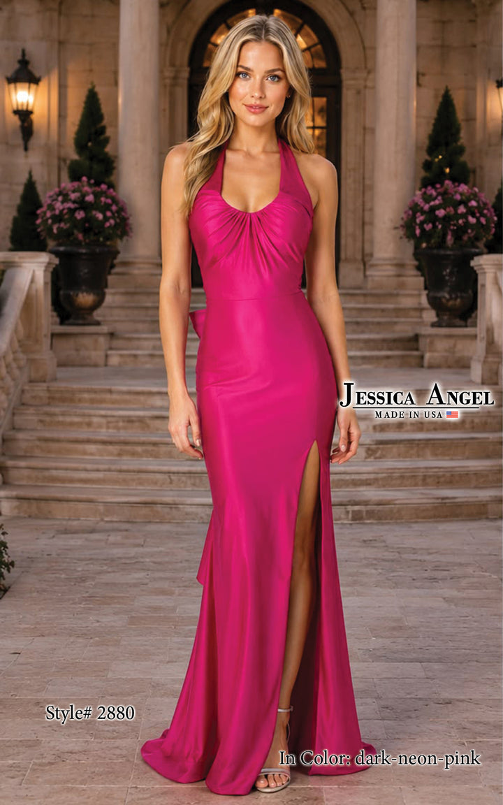 Jessica Angel 2880 halter slit gown front view