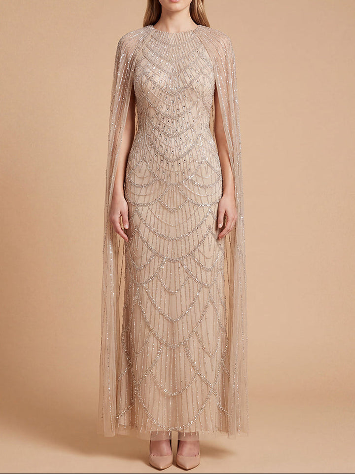 Lara 28840 High Neck Beaded Dress with Long Cape