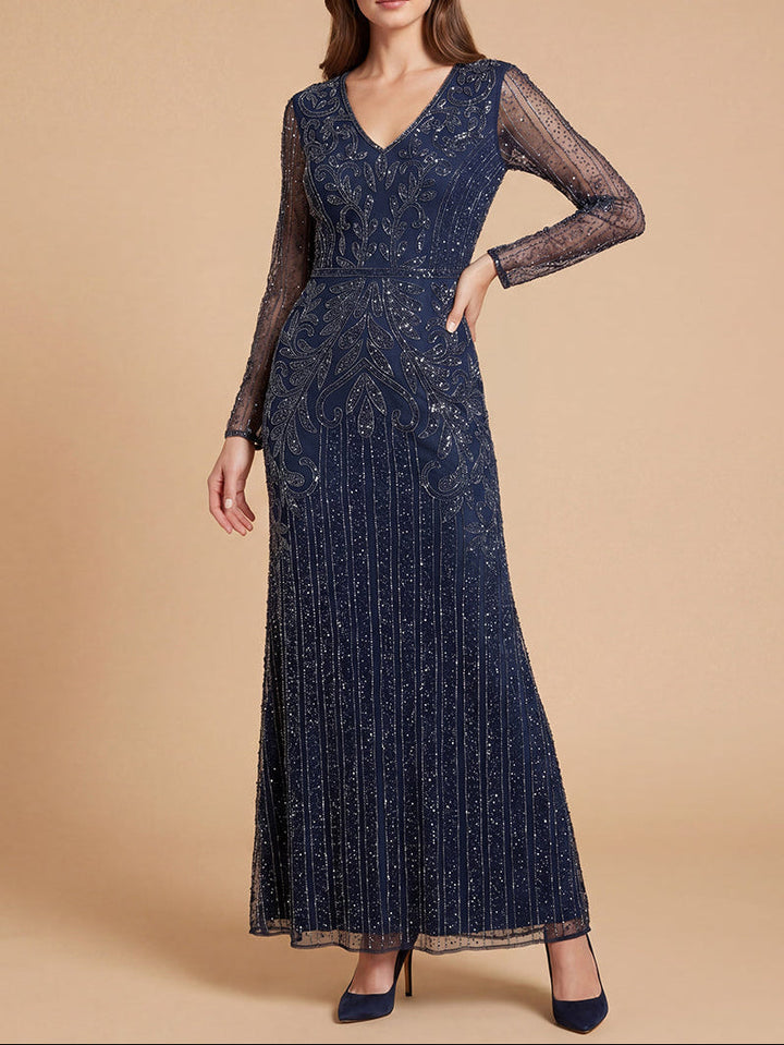 Lara 28841 Long Sleeve Beaded Gown