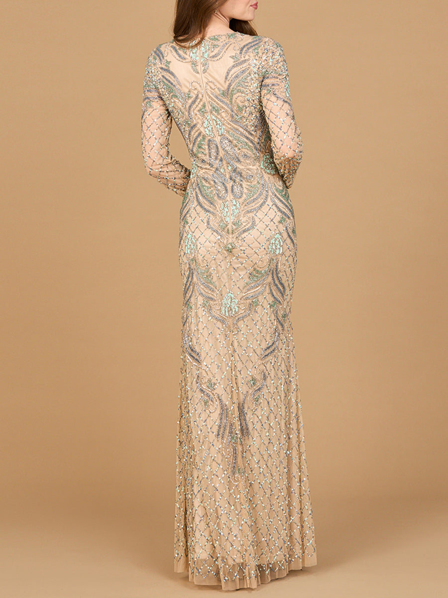 Lara 28895 fitted long sleeve beaded gown, alternate view