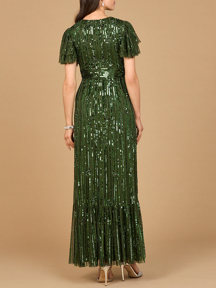 Lara 28899 Elegant Beaded Gown with Flutter Sleeves - FOSTANI.com