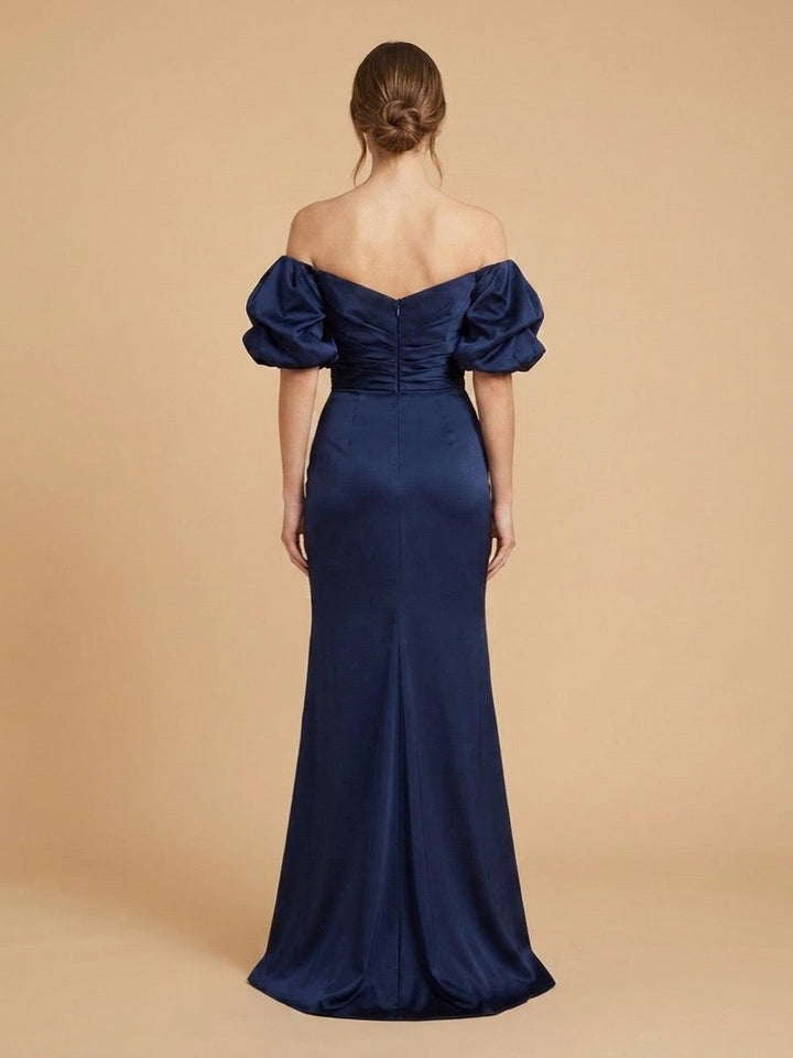 Lara 28957 off shoulder sheath dress with slit, alternate colorway back view