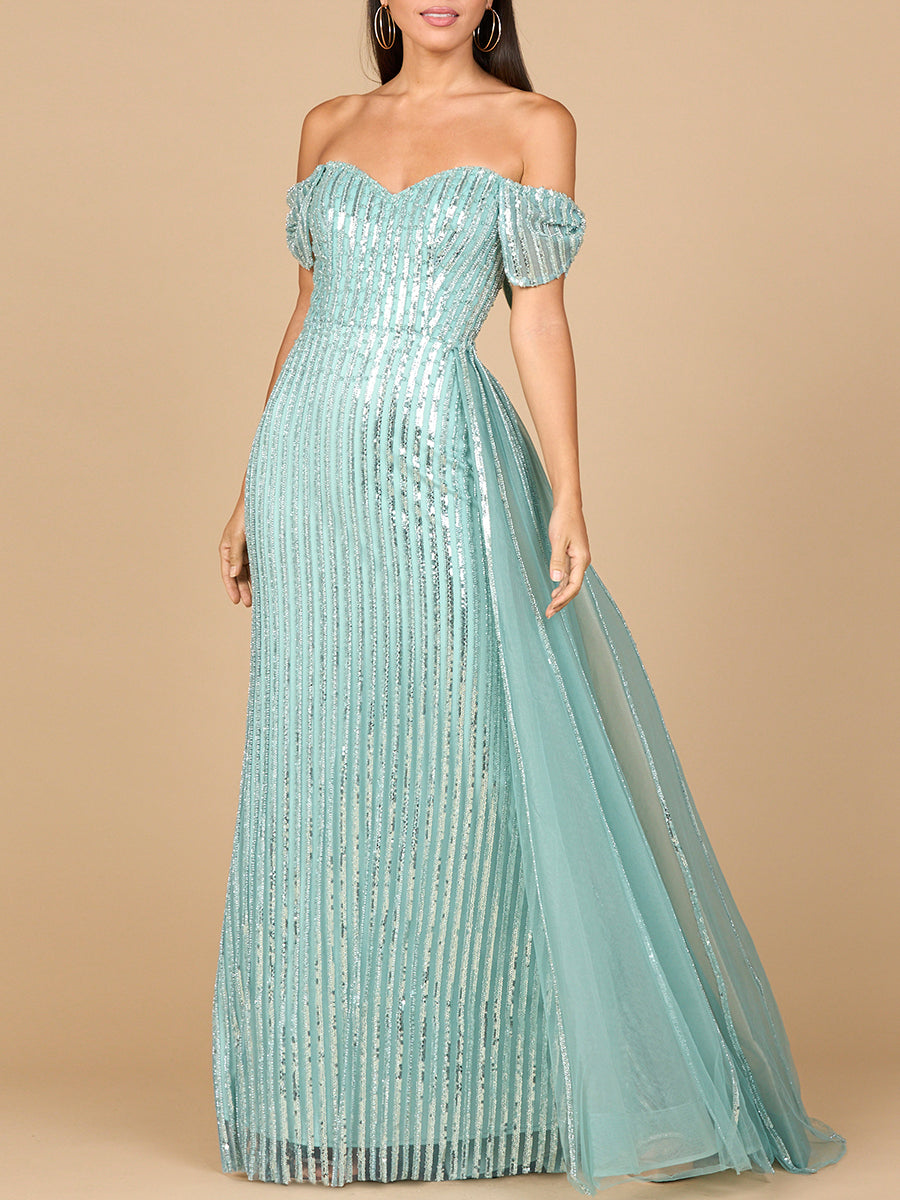 Lara 28959 off shoulder fitted beaded gown, alternate colorway front