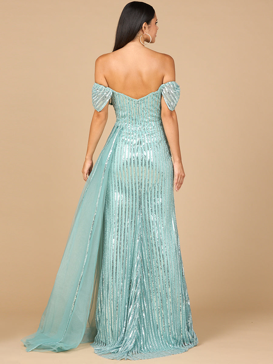 Lara 28959 off shoulder fitted beaded gown, alternate colorway back