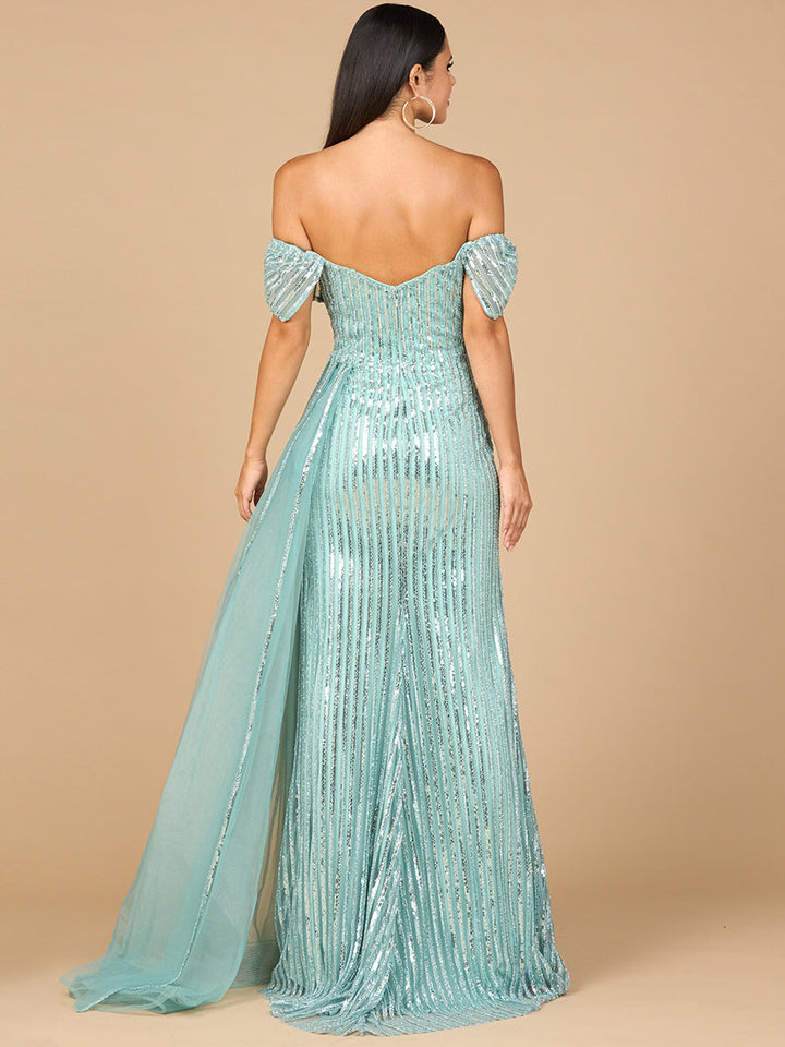 Lara 28959 off shoulder fitted beaded gown, alternate colorway back