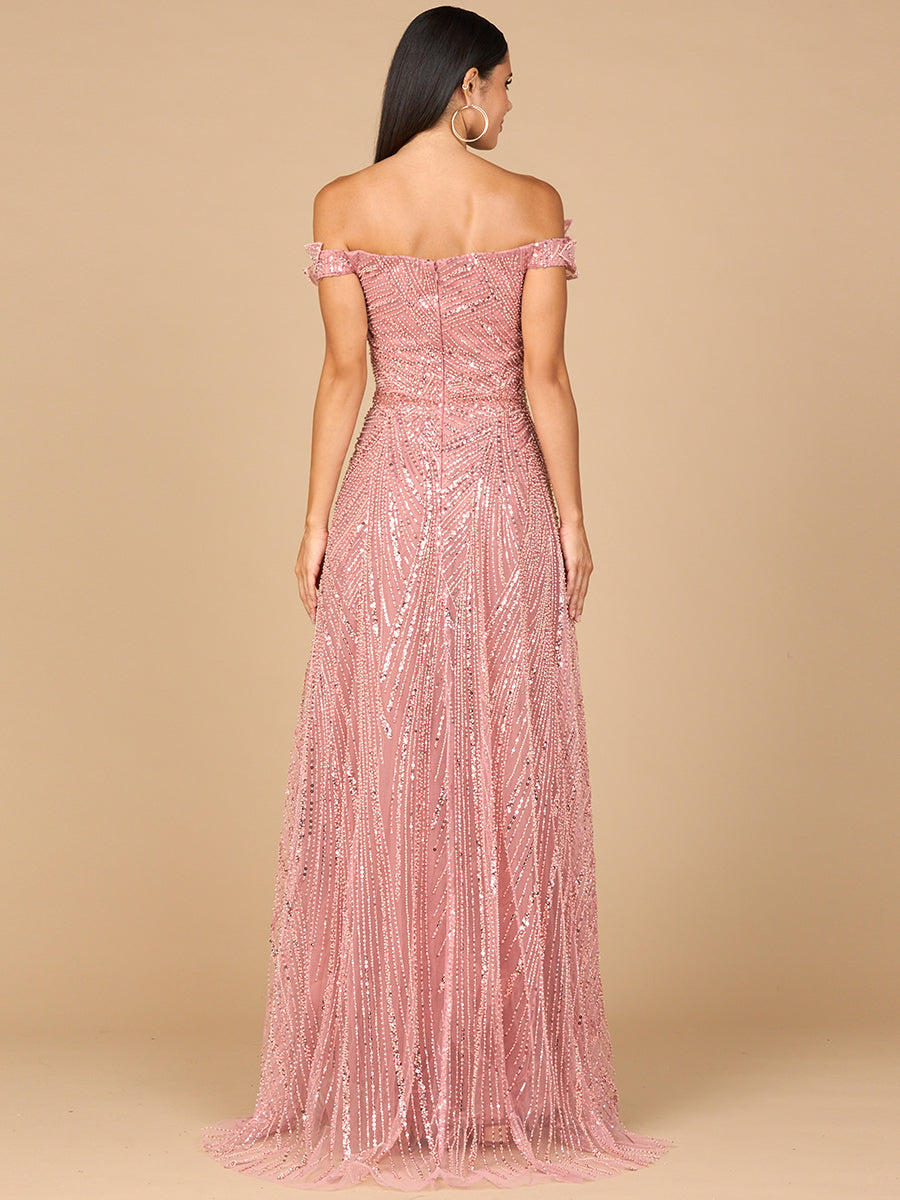 Lara 28962 off shoulder beaded ballgown, back view