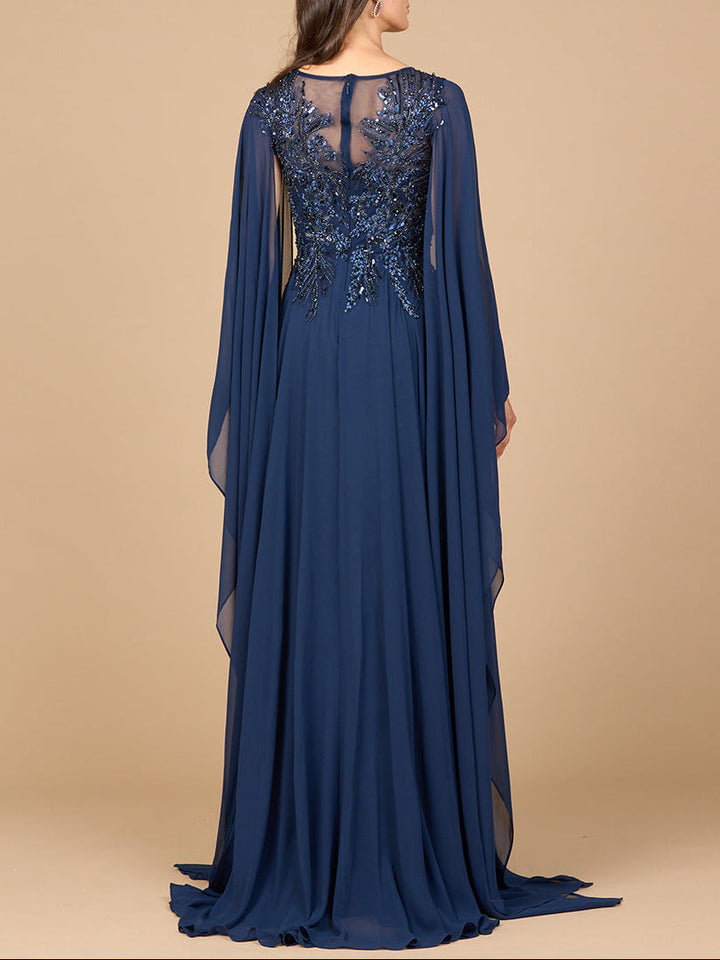 Lara 28968 A-line gown with cape sleeves, alternate colorway back