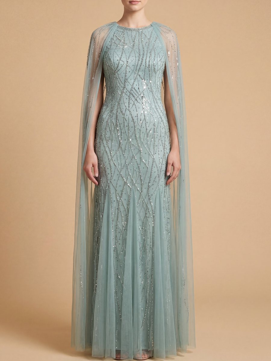 Lara 29093 beaded gown with long cape, alternate colorway front