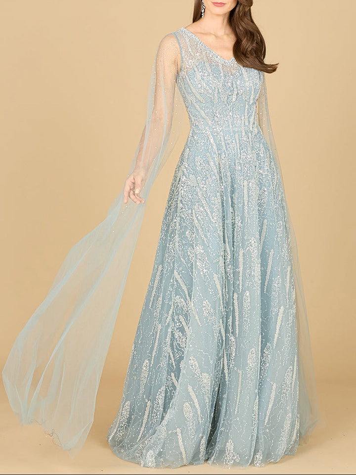 Lara 29143 V-neck gown with cape sleeves, additional view