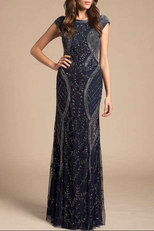 Lara 33609 fitted cap sleeve gown, additional view