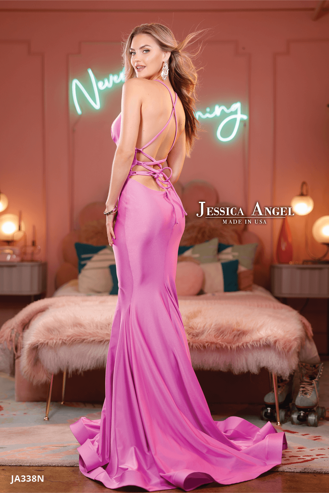 Jessica Angel 338N mermaid prom dress back view