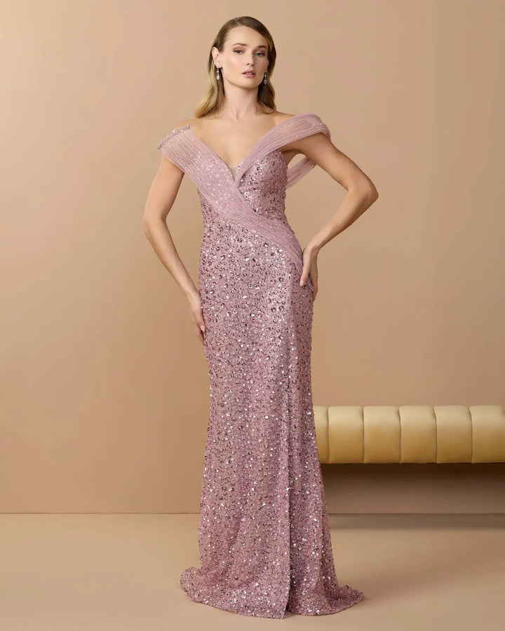 Mac Duggal 9937085P Petite Embellished Strapless Gown With Sculptural Drape