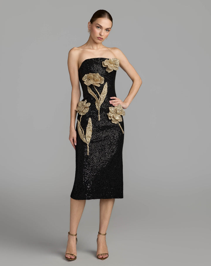 Mac Duggal 37158 3D Floral Sequin Midi Dress