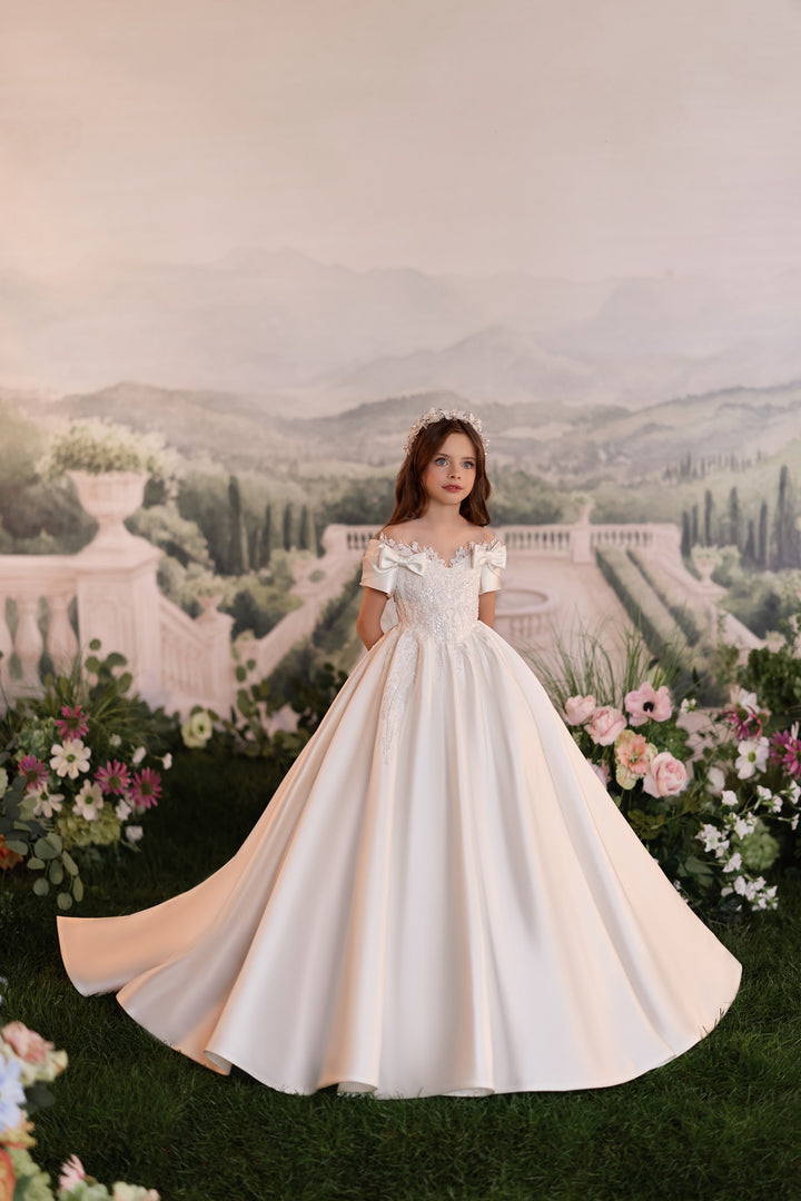 Pentelei 3903 Double Bow Off-Shoulder Kids Ball Gown