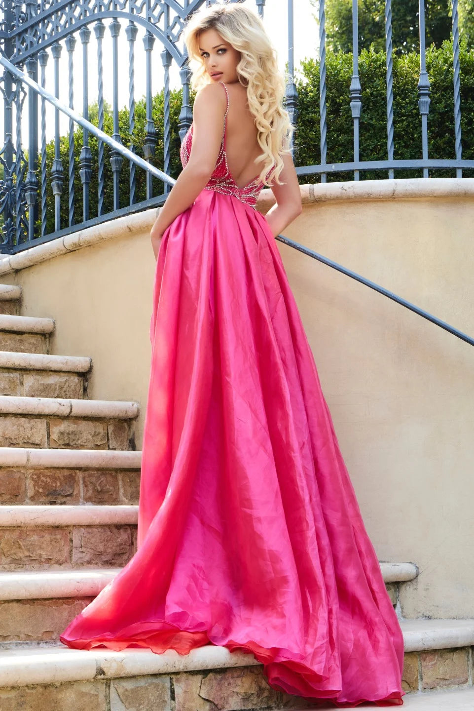 Jovani 39042 Beaded A-Line Gown with Plunging Neckline