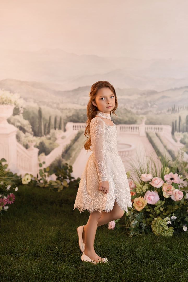 Pentelei 3937 Lace Corset Ball Gown with Choker Neckline Kids Dress