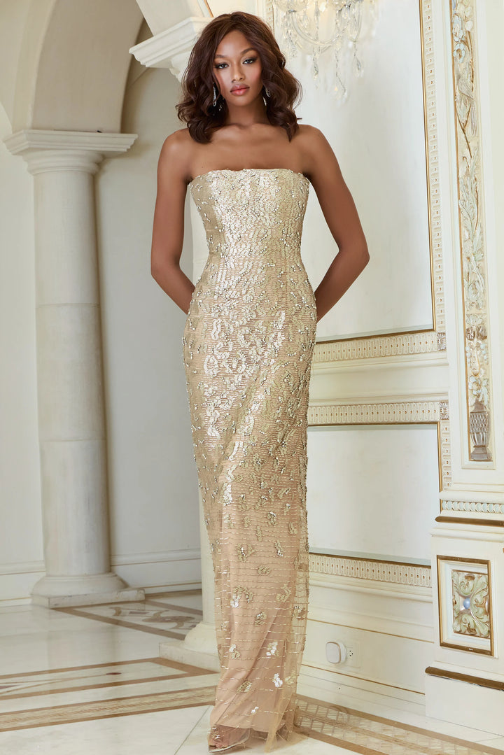 Jovani 40887 Strapless Sequin Column Gown with Embellished Detail