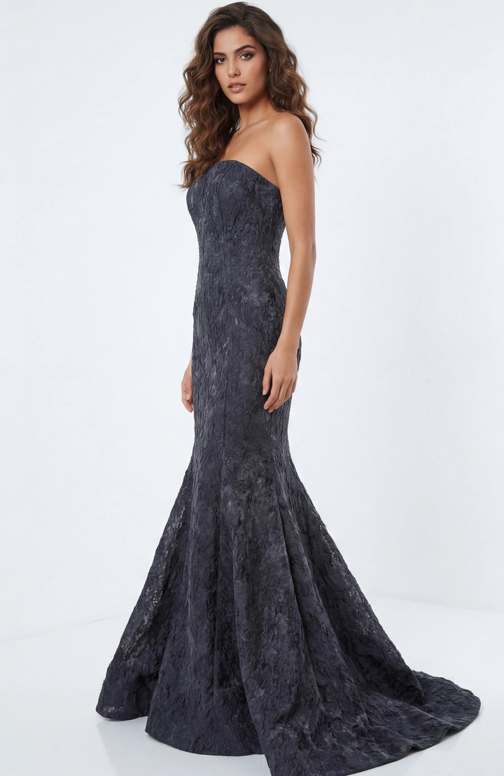 Jovani 41133 Strapless Textured Mermaid Gown With Train - FOSTANI.com
