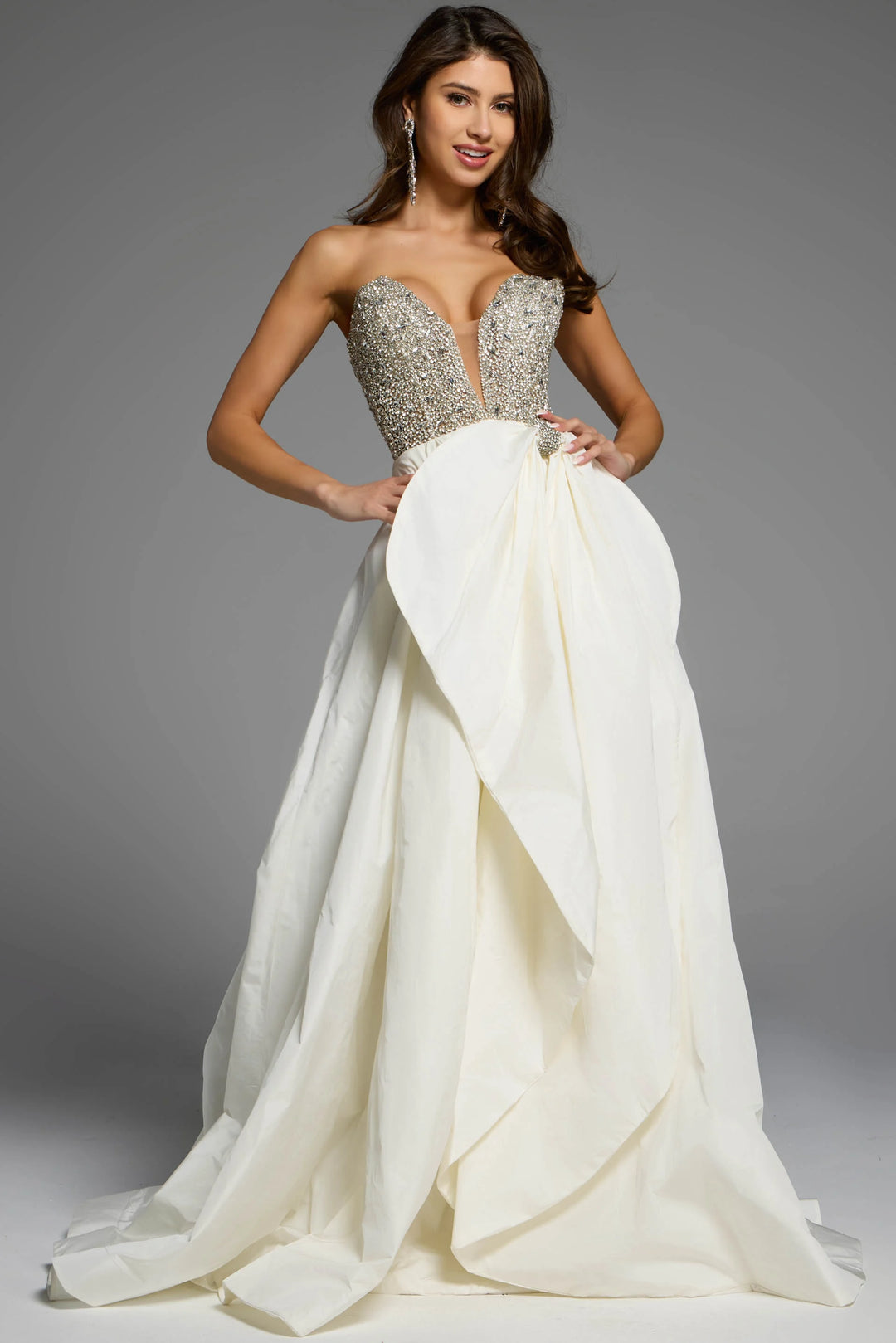 Jovani 41141 Strapless Crystal Embellished Gown With Bold Ruffle Skirt
